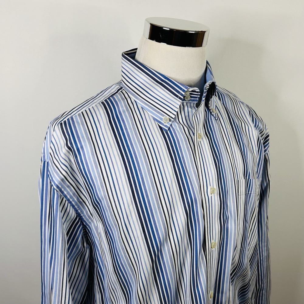 Tommy Hilfiger XL Casual Button Down Blue White Striped 80s 2 Ply Cotton